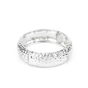 New Silver Hammered Texture Rectangle Frames Women Stretch Fashion Bracelet